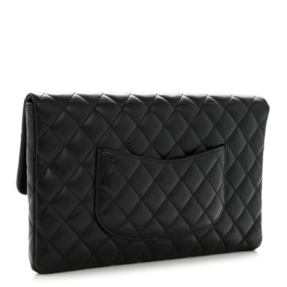 Lambskin Quilted Flap Clutch Black
