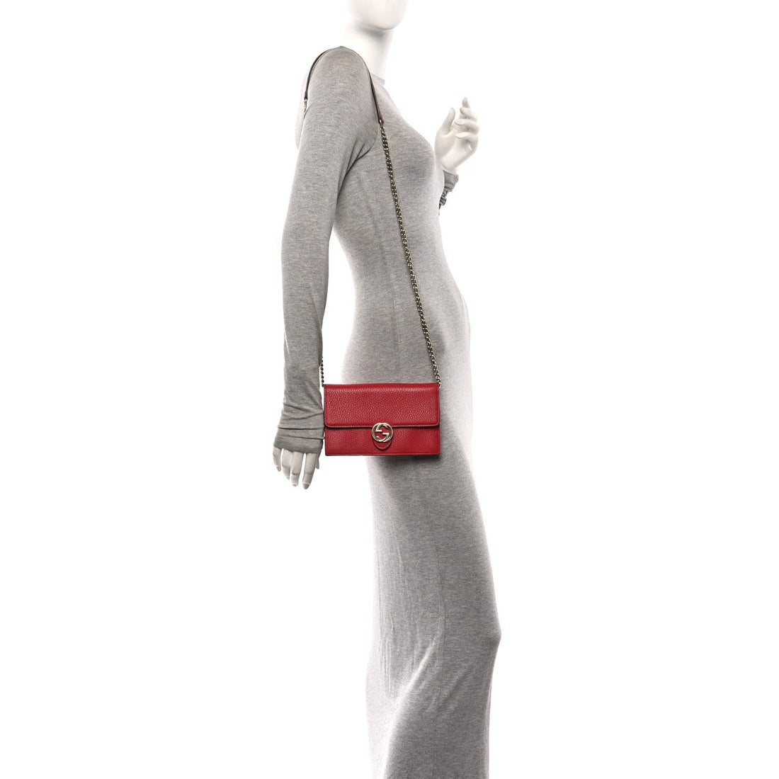 Dollar Calfskin Interlocking G Chain Wallet Red
