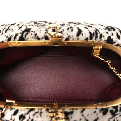 Lambskin Pony Hair Printed Clutch With Chain Black White