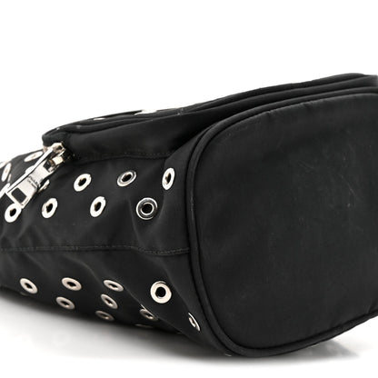 Tessuto Nylon Saffiano Grommets Mini Bucket Crossbody Bag Black