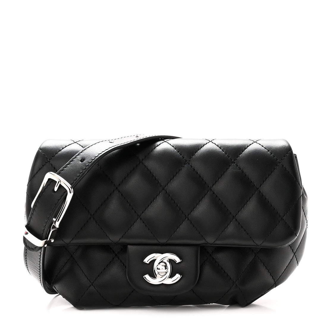 Calfskin Quilted CC Uniform Flap Belt Bag Black