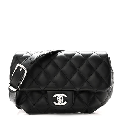 Calfskin Quilted CC Uniform Flap Belt Bag Black