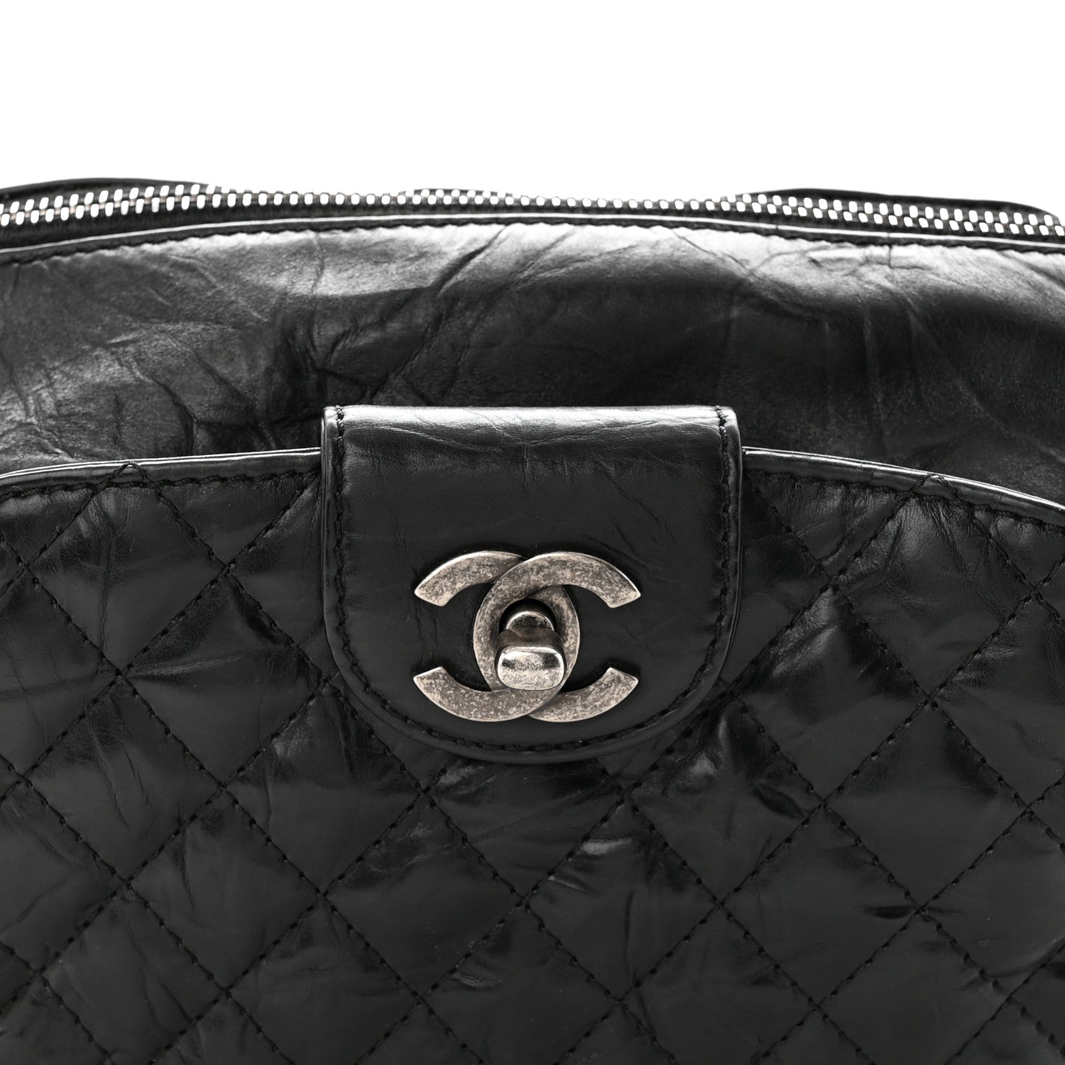 Crumpled Calfskin Quilted Casual Rock Waist Bag Fanny Pack Black