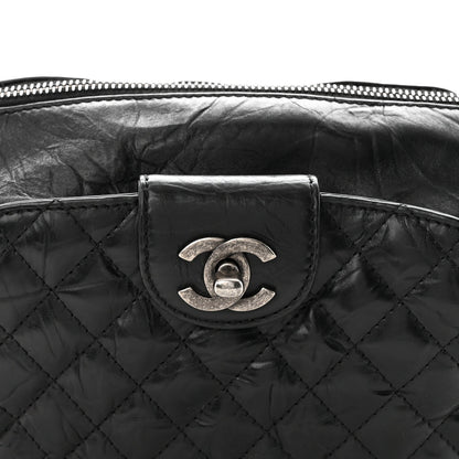 Crumpled Calfskin Quilted Casual Rock Waist Bag Fanny Pack Black