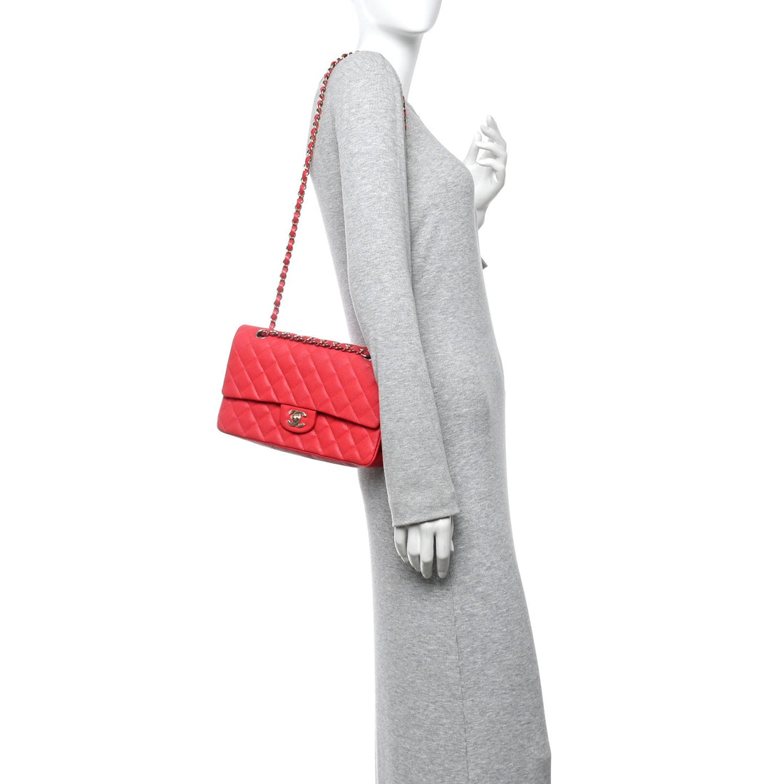 Caviar Quilted Medium Double Flap Red