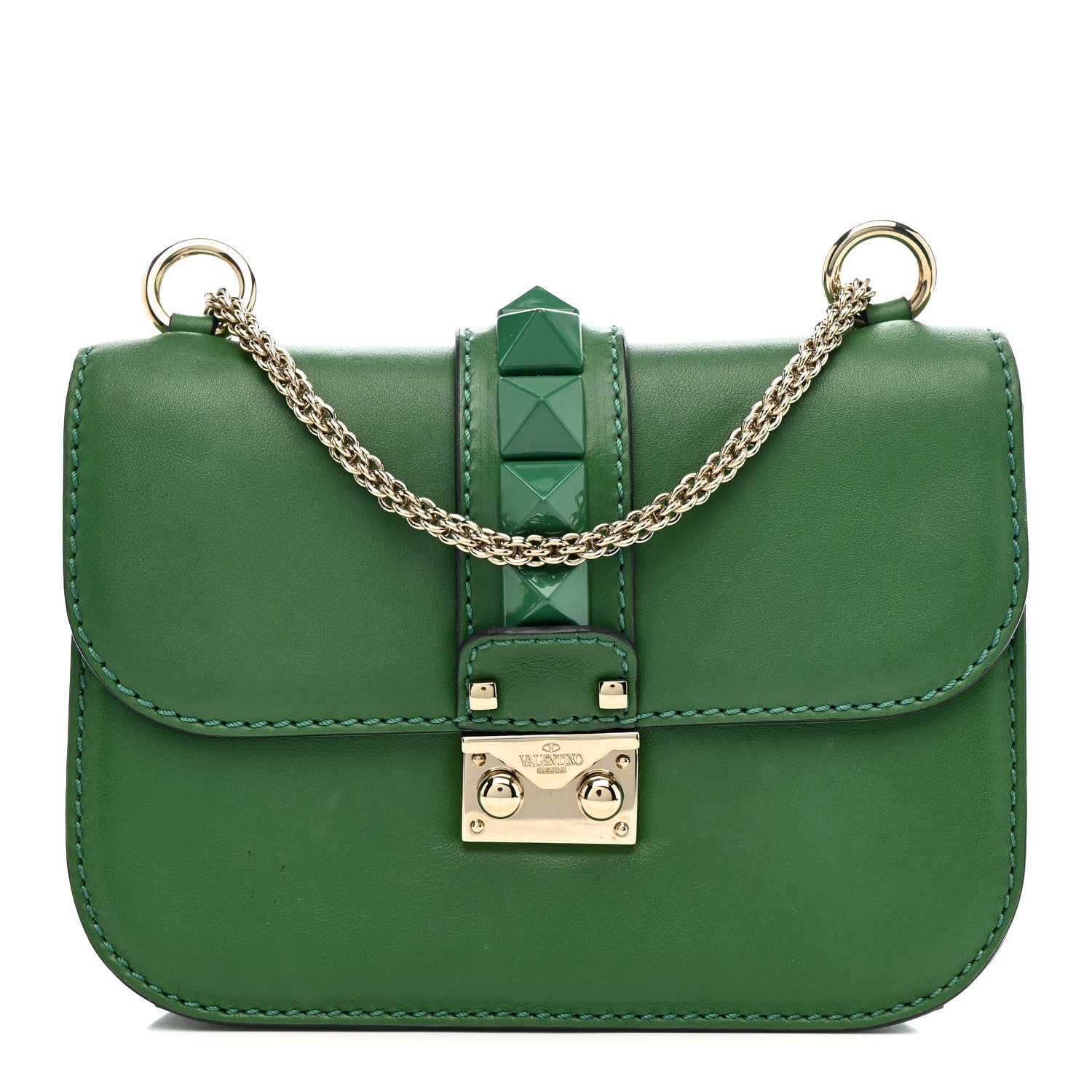 Vitello Small Glam Lock Rockstud Flap Gea Green