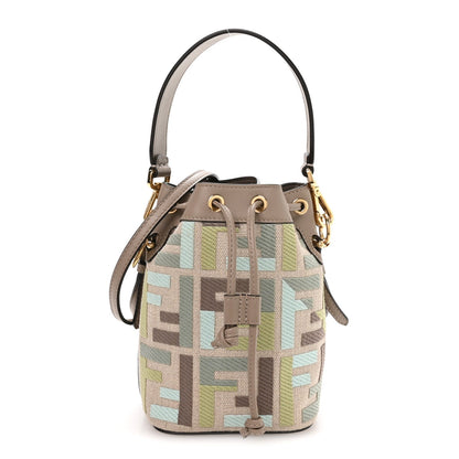 Canvas Vitello King FF Embroidered Mini Mon Tresor Bucket Bag Matcha Milk Dove
