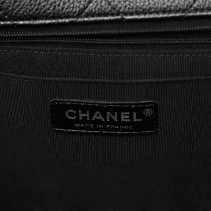 Grained Calfskin Quilted XXL Travel Flap Bag Black