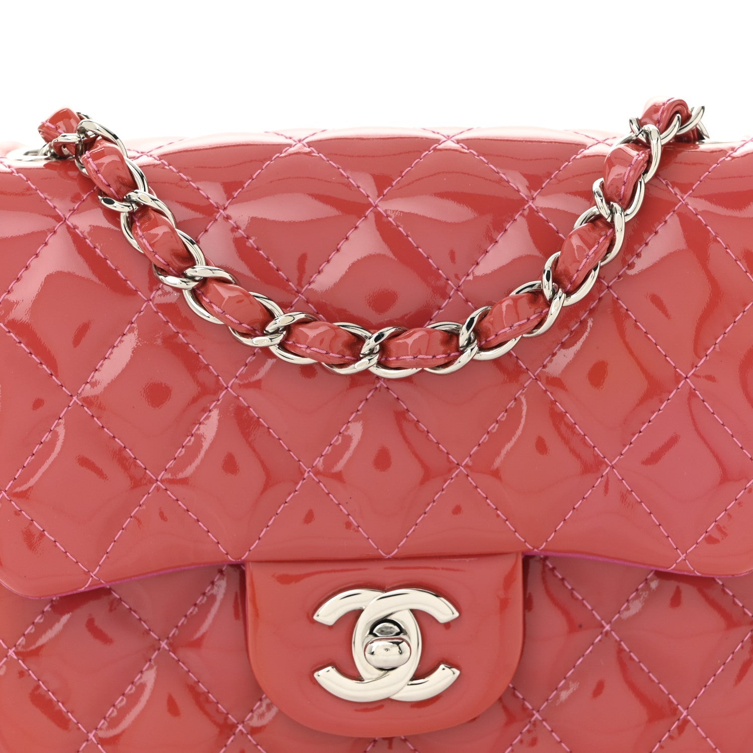 Patent Quilted Mini Square Flap Pink