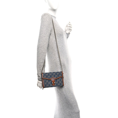 New Denim GG Monogram Dollar Calfskin Enamel Mini Dionysus Chain Wallet Blue Tea Cuir Epilog Electric Blue