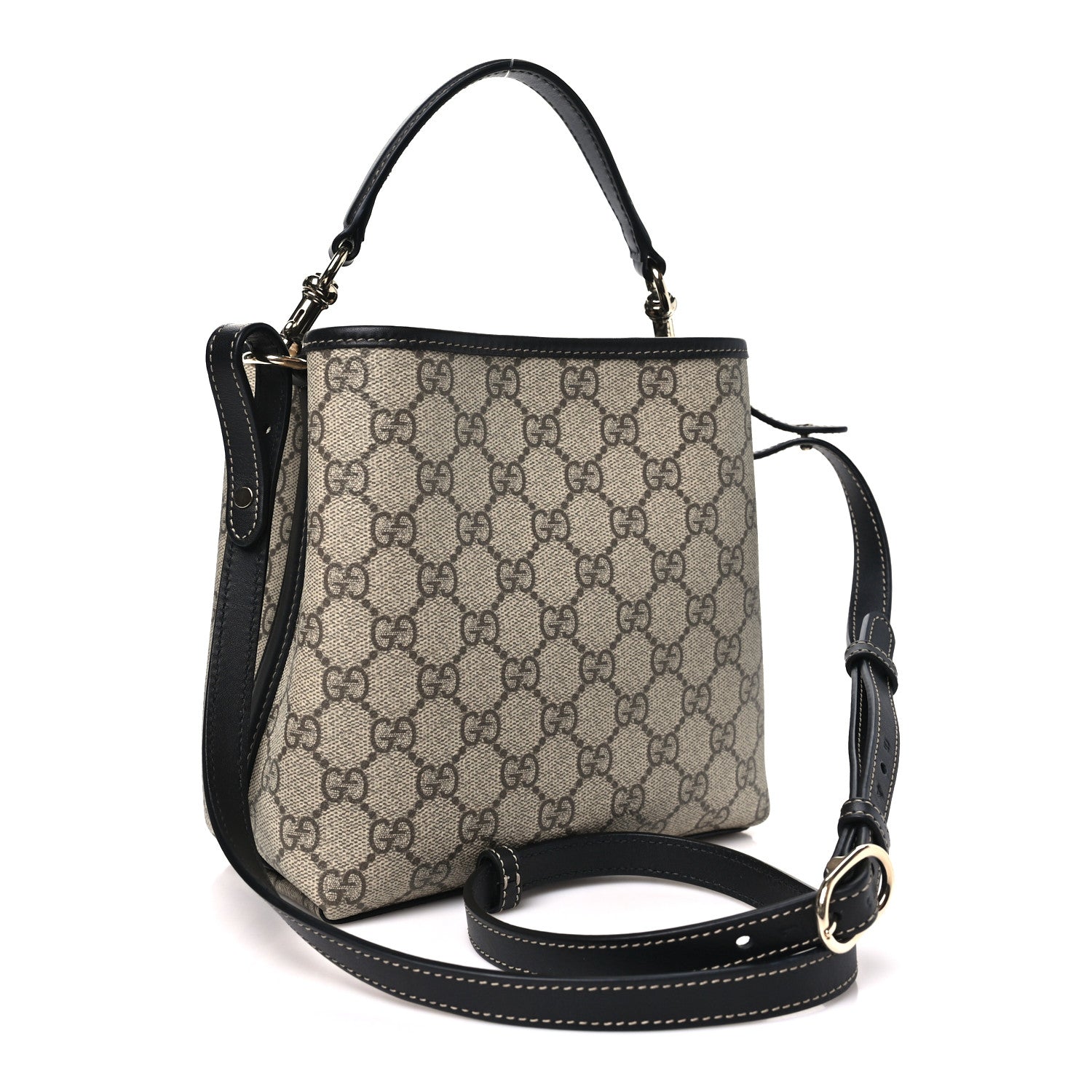 GG Supreme Monogram Emblem Mini Bucket Bag Beige Black