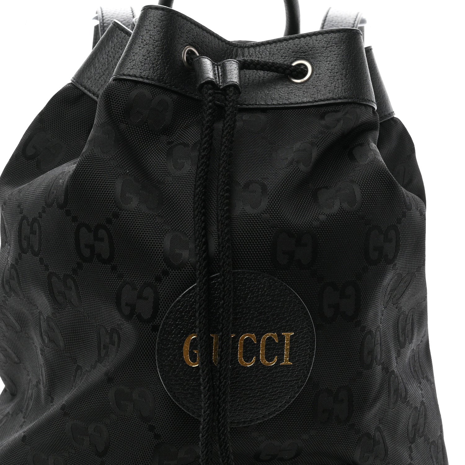Econyl Nylon Monogram Off The Grid Drawstring Bucket Backpack Black