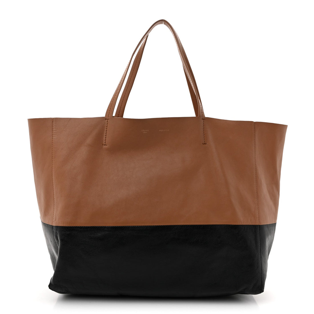 Lambskin Horizontal Bicolor Cabas Camel Black