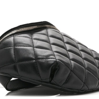 Calfskin Quilted Uniform Waist Belt Bag Black
