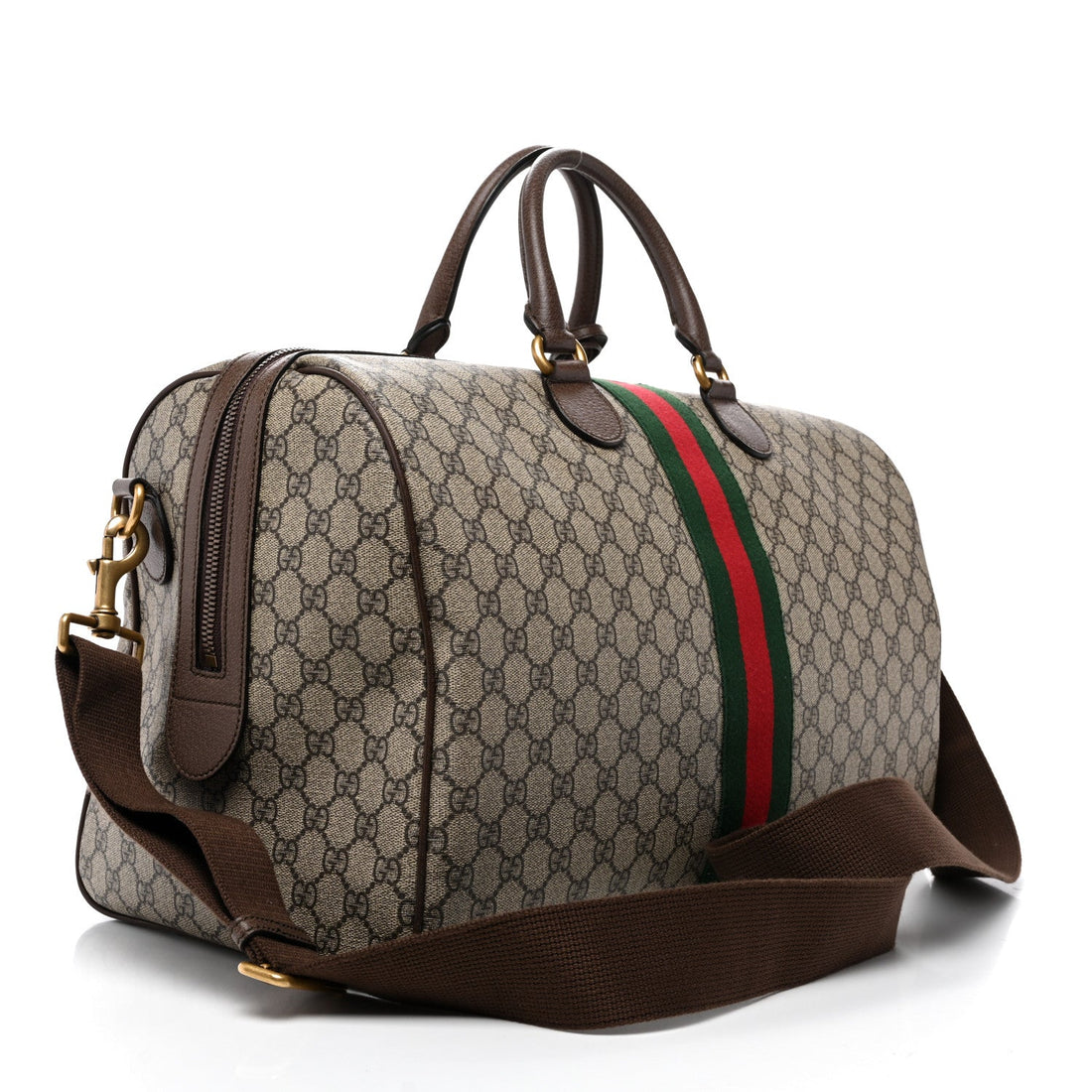 GG Supreme Monogram Textured Dollar Calfskin Web Medium Ophidia Carry-On Duffle Bag Beige Ebony New Acero