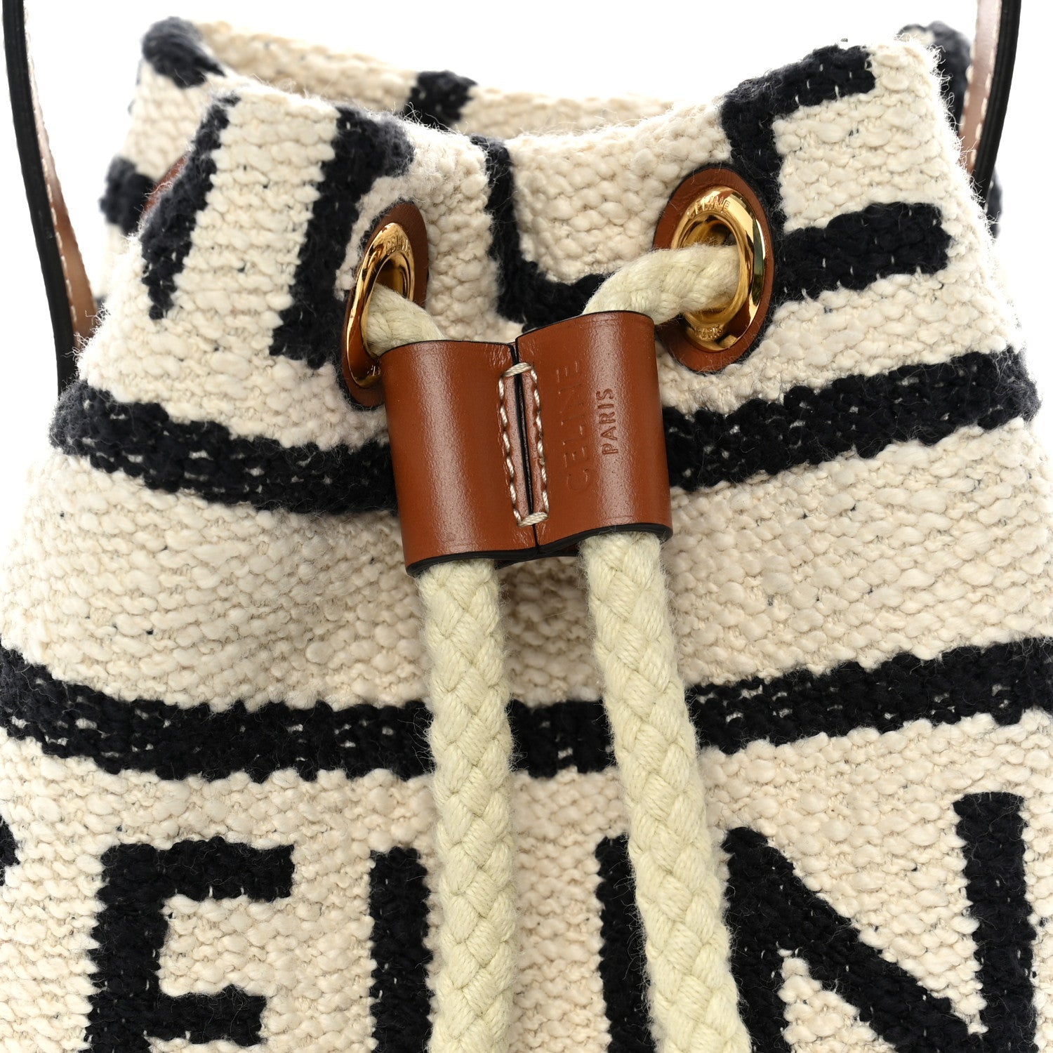 Canvas Drawstring Logo Bucket Bag White Black