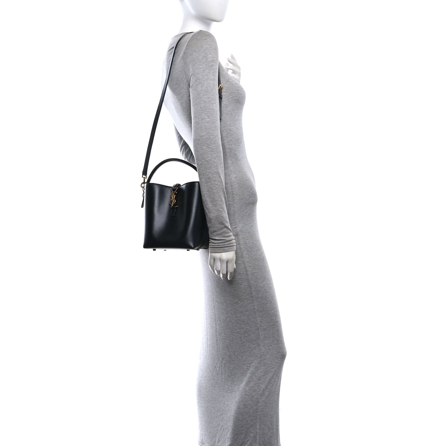 Smooth Shiny Calfskin Monogram Le 37 Small Bucket Bag Black