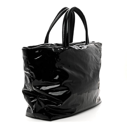 Patent Wide Puffer Maxi Tote Black