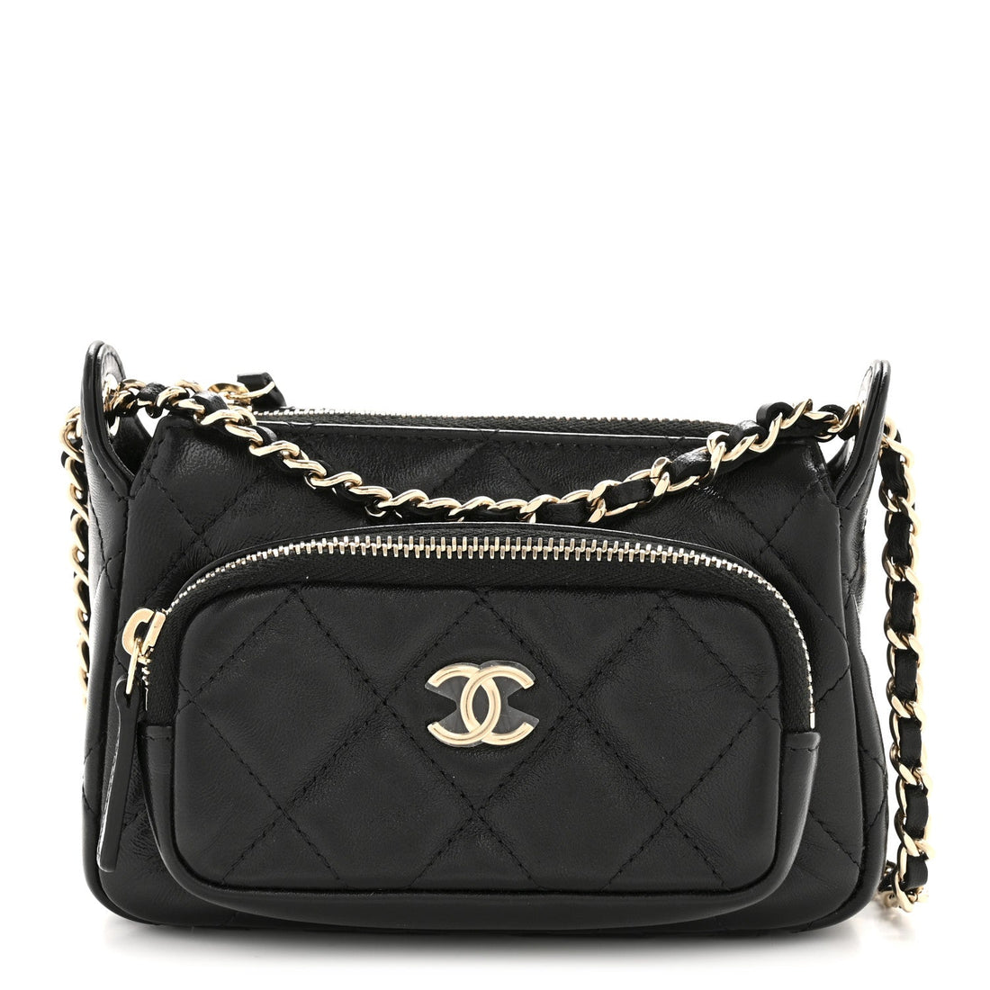 Shiny Crumpled Lambskin Quilted Mini Clutch With Chain Black
