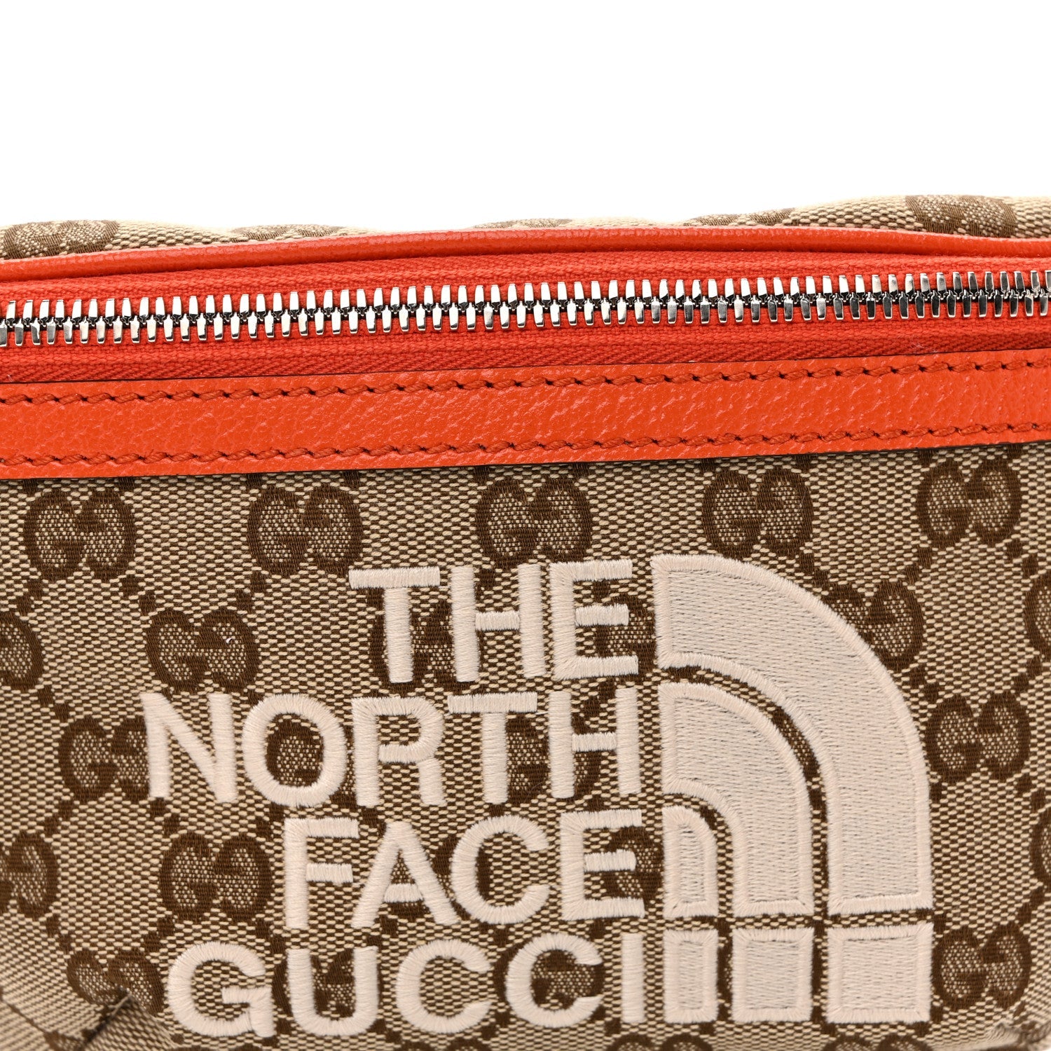 X THE NORTH FACE Monogram Textured Dollar Calfskin Embroidered Belt Bag Beige Ebony Mystic White Deep Orange