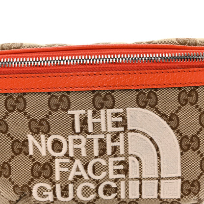 X THE NORTH FACE Monogram Textured Dollar Calfskin Embroidered Belt Bag Beige Ebony Mystic White Deep Orange