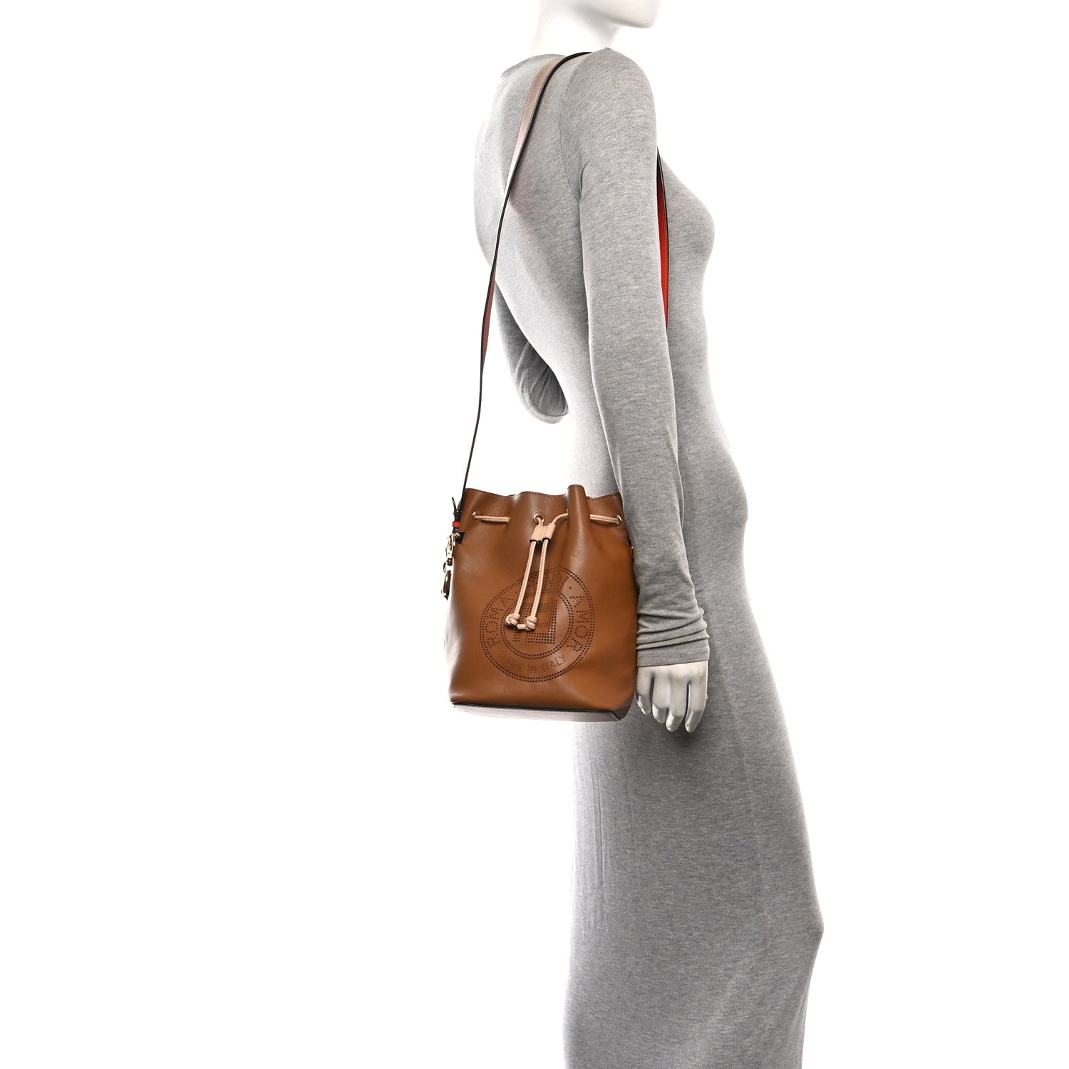 Vitello Grace F is Fendi Stamp Patch Perforated Small Mon Tresor Bucket Bag Nocciola