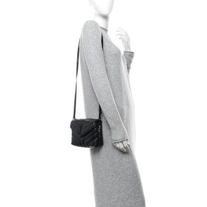 Calfskin Y Quilted Monogram Monochrome Toy Loulou Crossbody Bag Black