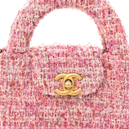 Tweed Quilted Mini Nano Kelly Shopper Pink