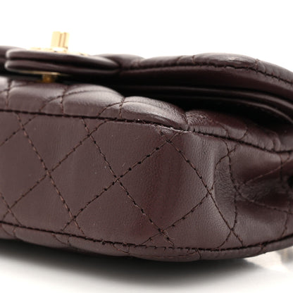 Lambskin Quilted Mini Flap Bag Charm With Hook Dark Brown