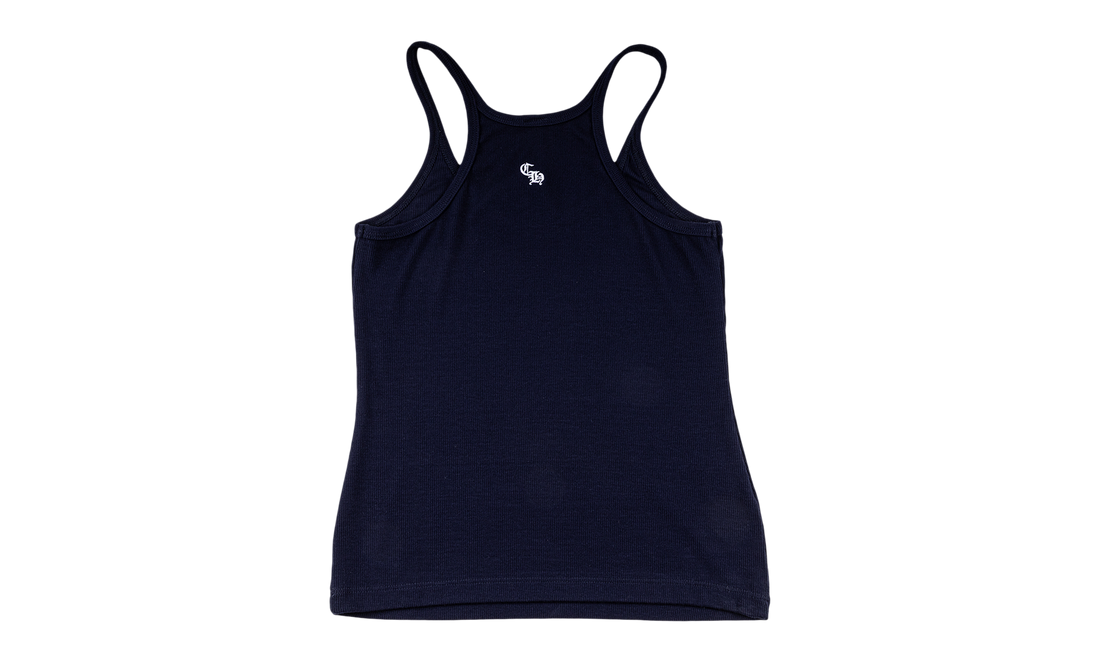 Bad Seed CH Embroidered Black Mini Rib Tank Top "Navy" CHRM1501