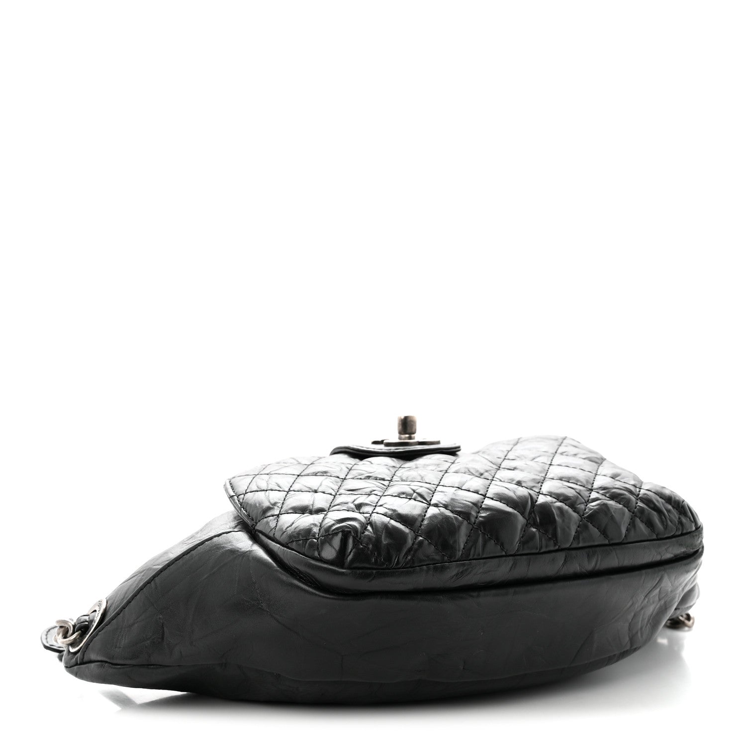 Crumpled Calfskin Quilted Casual Rock Waist Bag Fanny Pack Black