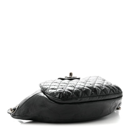 Crumpled Calfskin Quilted Casual Rock Waist Bag Fanny Pack Black