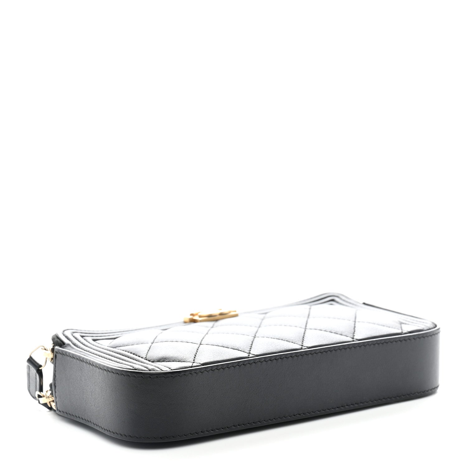 Lambskin Quilted Small Boy Clutch With Chain Black