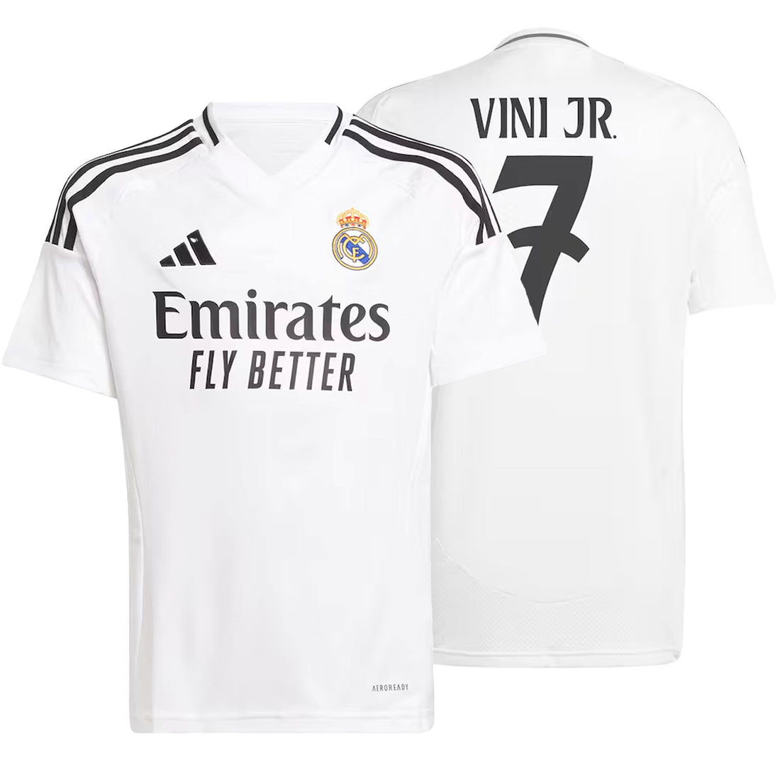 adidas Real Madrid Kids Home Stadium 2024/25 Jersey w/ Vini Jr 