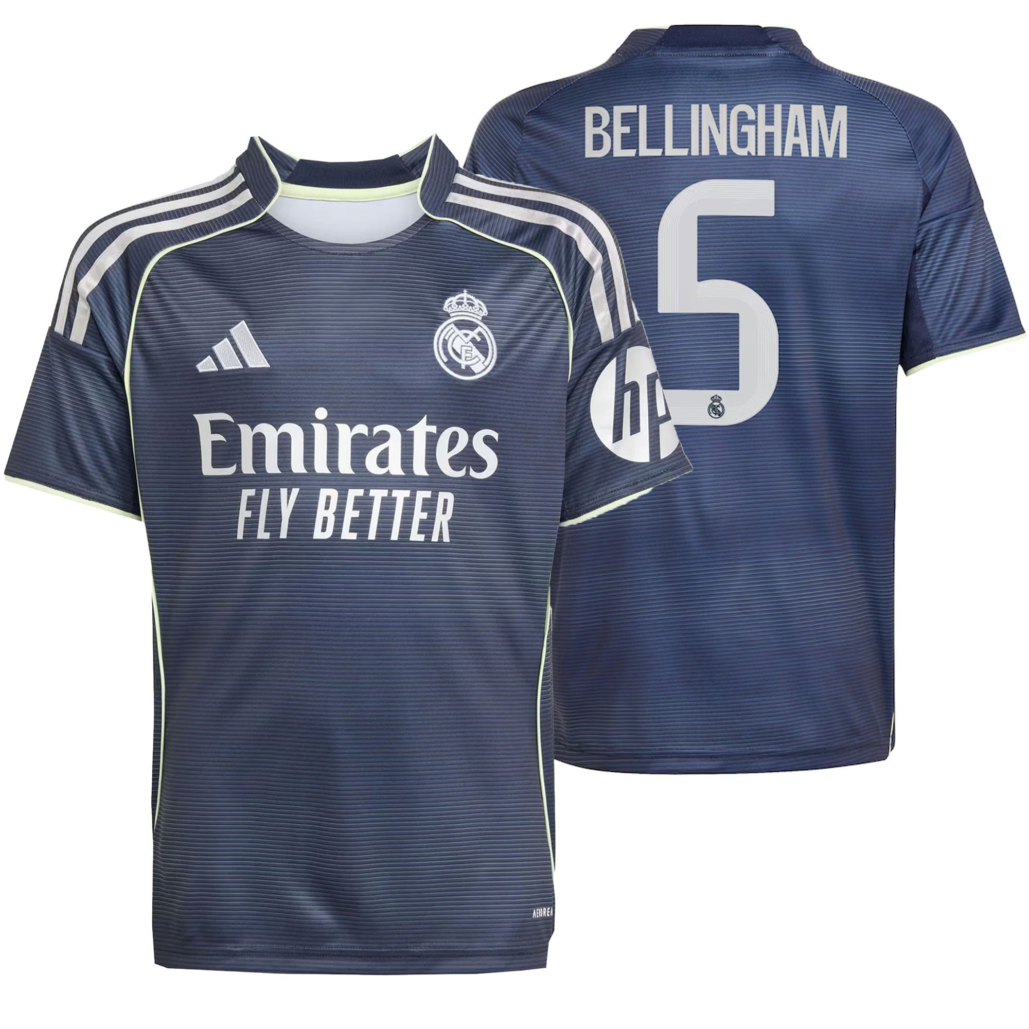 adidas Real Madrid Kids Away Stadium 2025/26 Jersey w/ Bellingham #5