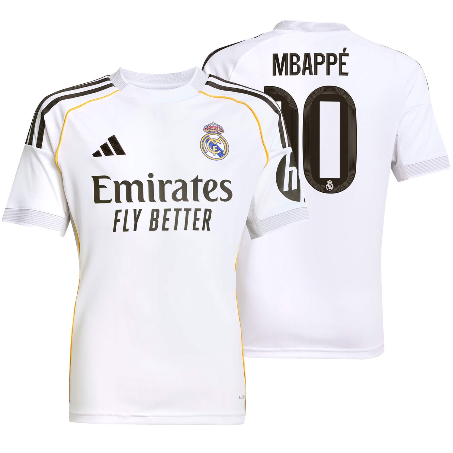adidas Real Madrid Kids Home Stadium 2025/26 Jersey w/ Mbappe 