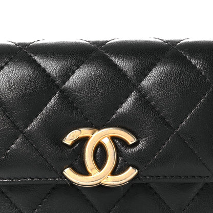 Lambskin Quilted Flap Chain Belt Bag Black