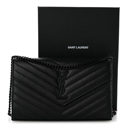 Grain De Poudre Matelasse Chevron Monogram Monochrome Chain Wallet Black