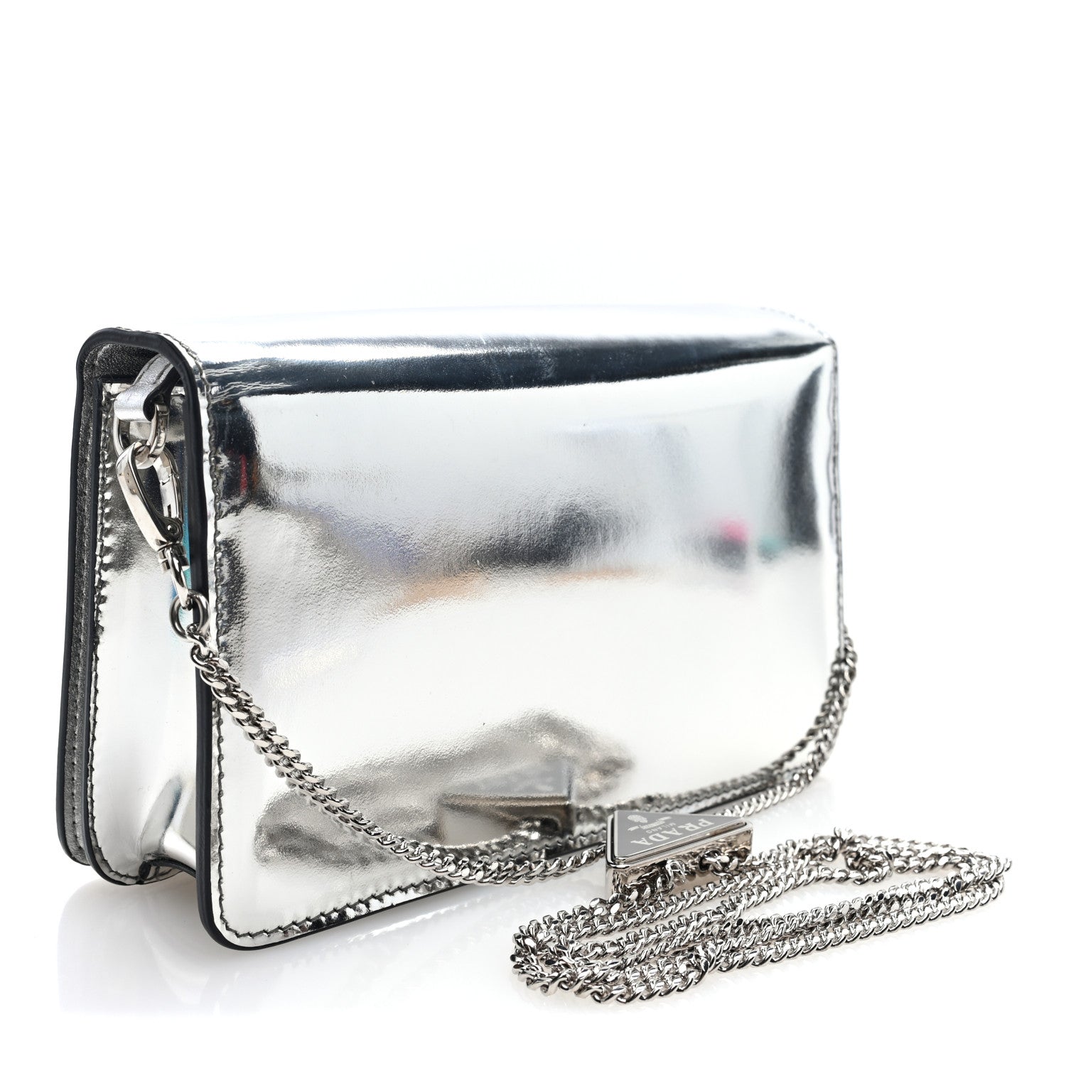Spazzolato Flap Slide Chain Shoulder Bag Argento Argento