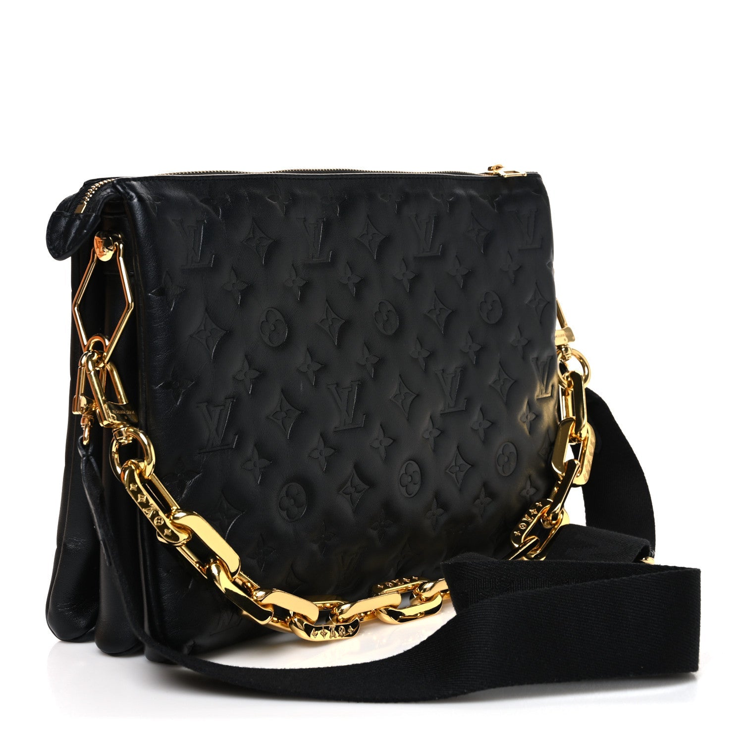 Lambskin Embossed Monogram Coussin MM Black