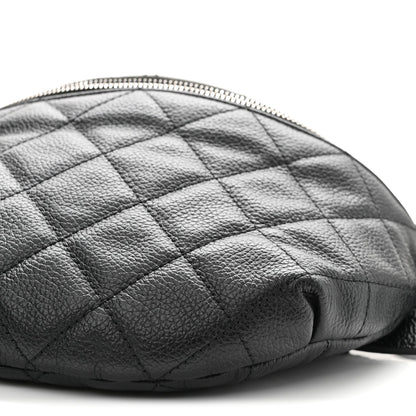 Grained Calfskin Quilted Waist Belt Bag Black