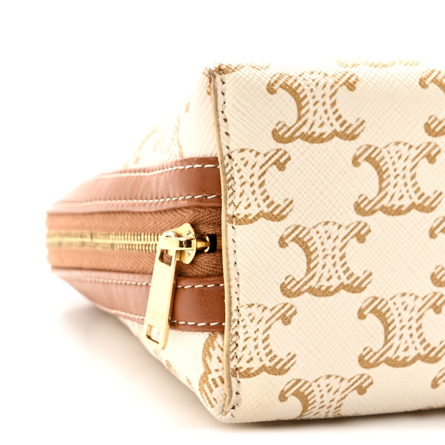 Lambskin Triomphe Canvas Clutch With Chain White Tan
