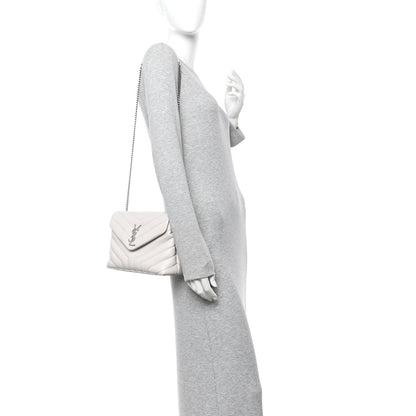Calfskin Y Quilted Monogram Small Loulou Chain Satchel Ivory