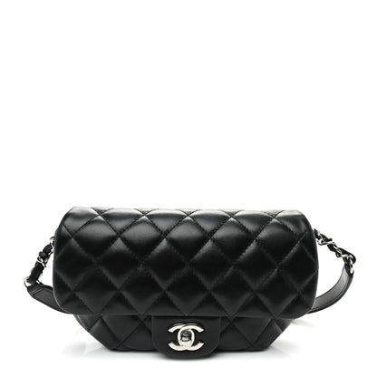 Calfskin Quilted CC Uniform Flap Belt Bag Black