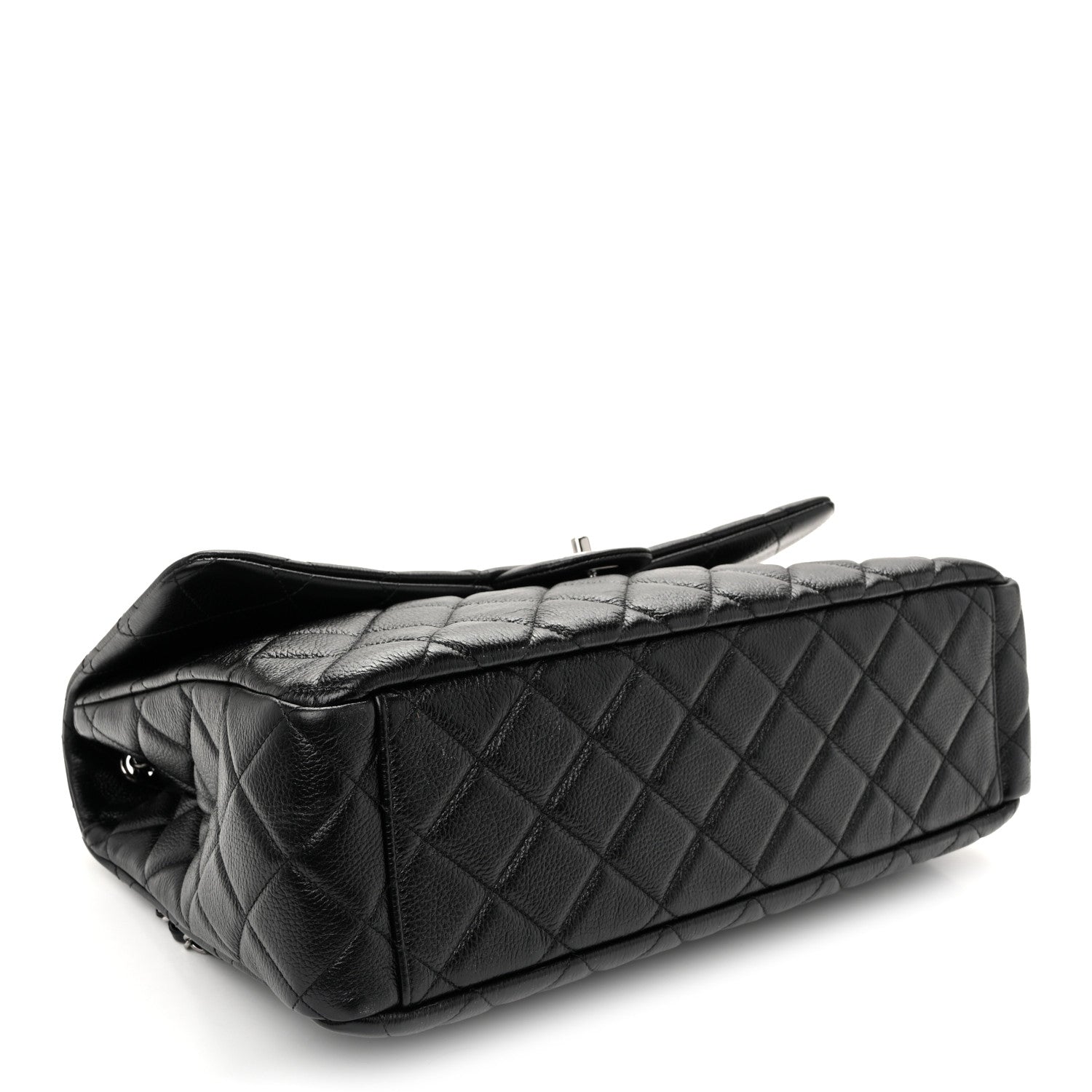 Grained Calfskin Quilted XXL Travel Flap Bag Black