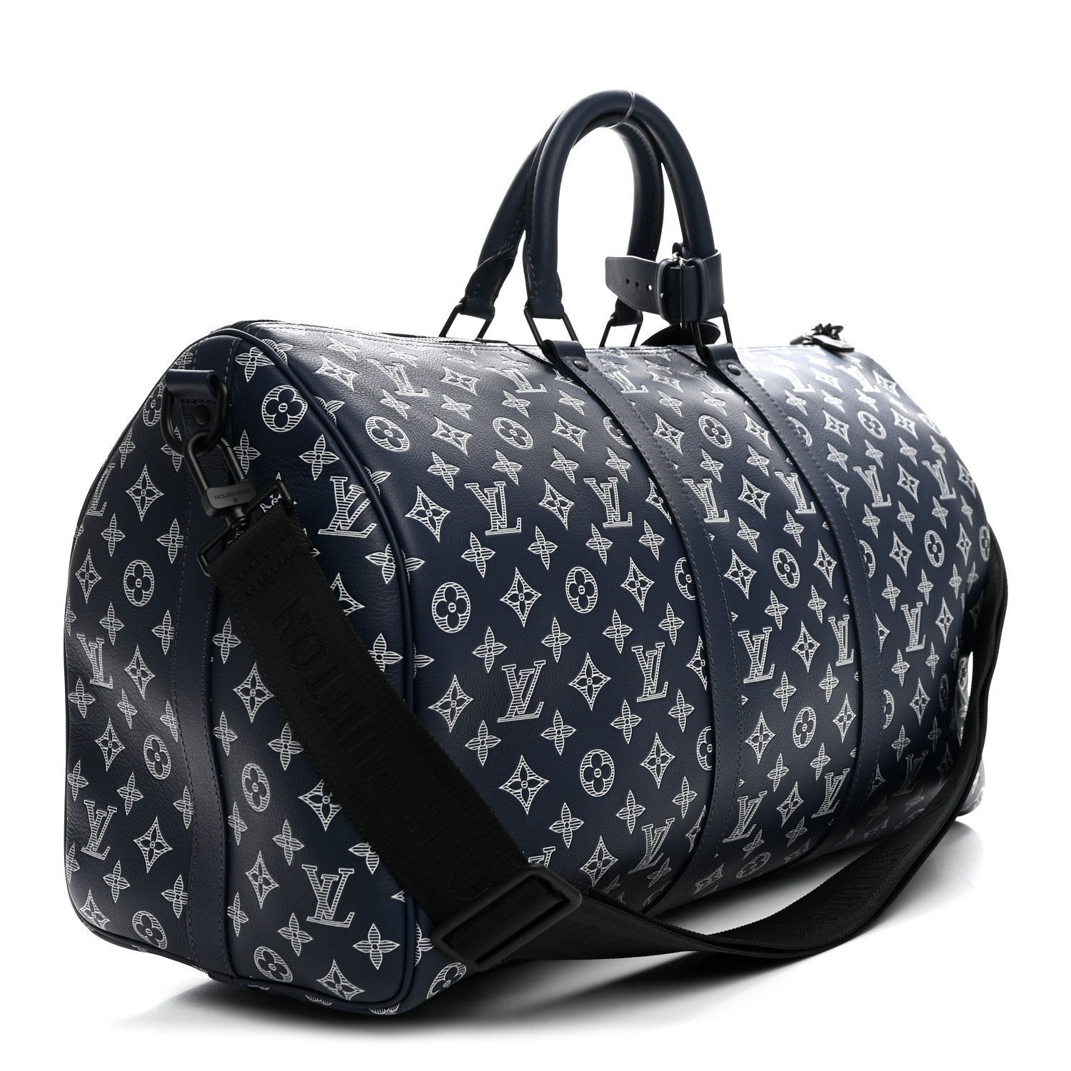 Calfskin Shadow Monogram Keepall Bandouliere 50 Ink Blue White