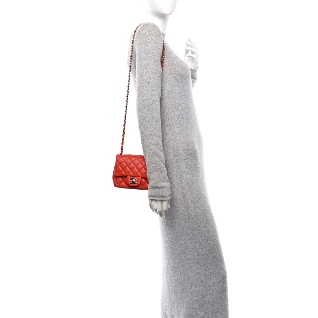 Lambskin Quilted Mini Square Flap Orange