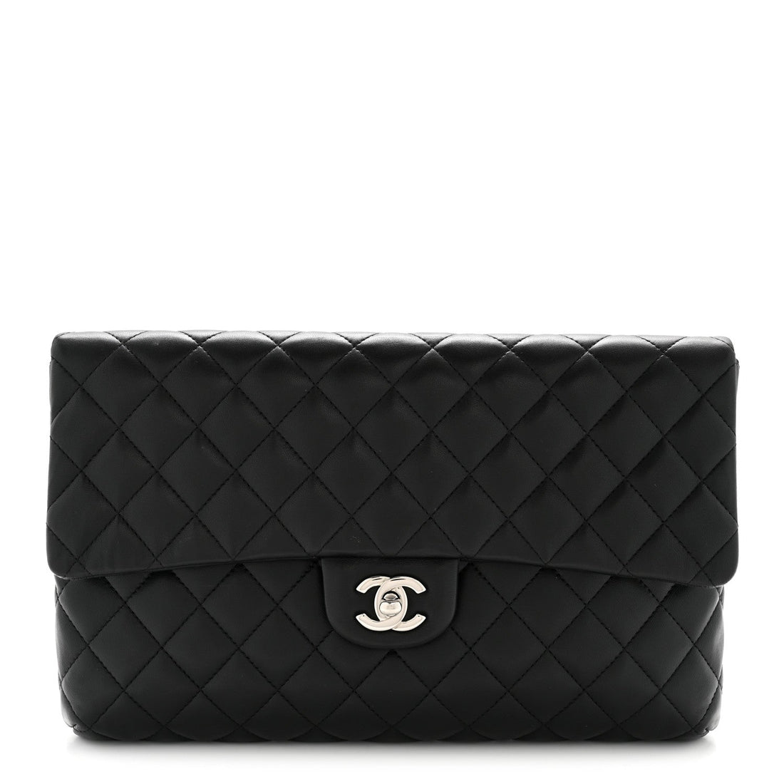 Lambskin Quilted Flap Clutch Black
