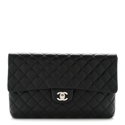 Lambskin Quilted Flap Clutch Black