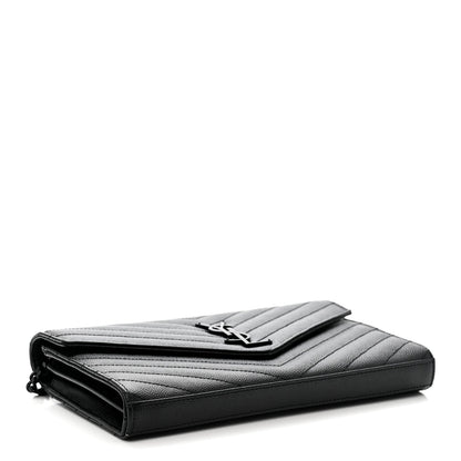 Grain De Poudre Matelasse Chevron Monogram Monochrome Chain Wallet Black